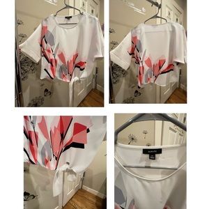 Alfani Womens Printed Tie Front Blouse
